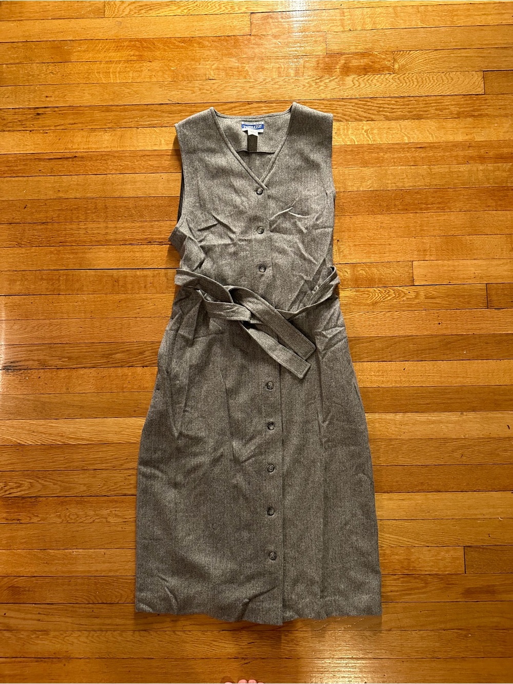 Vintage Pendleton 100% Virgin Wool Gray Dress Sleeveless Herringbone Size 10 USA